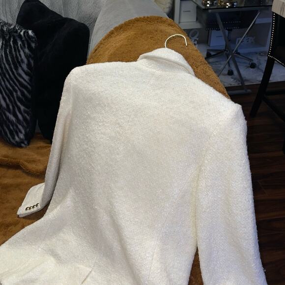 Express Wool-Blend Double Breasted Novelty Button Blazer in Ivory & Gold - Picture 14 of 17